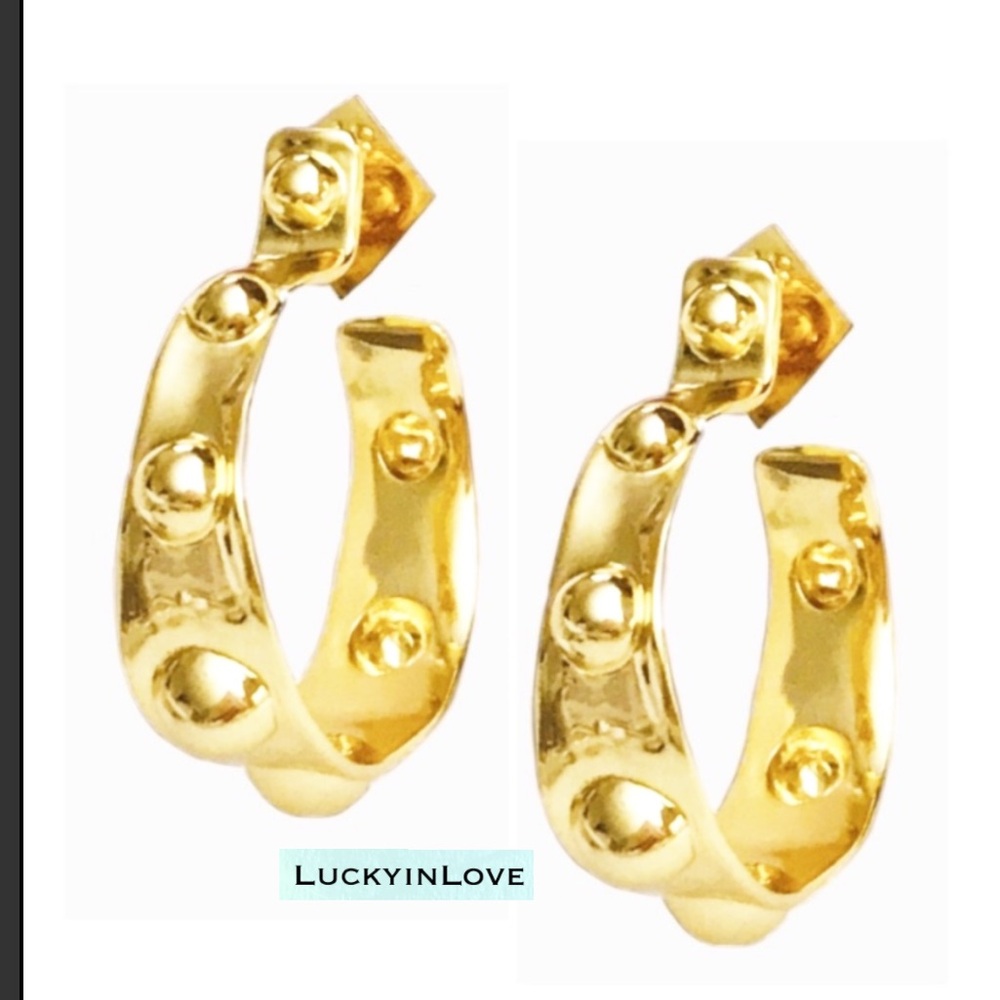 ALEXIS BITTAR• Gold Byzantine Sculpted Raised Repoussé Molten Dots Hoop Earrings - Picture 5 of 13